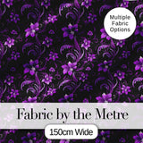 Elegant Purple Floral Swirl Pattern on Black Background Seamless Digital Print Fabric by the Metre UK Sewing Quilting Textile
