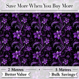 Elegant Purple Floral Swirl Pattern on Black Background Seamless Digital Print Fabric by the Metre UK Sewing Quilting Textile
