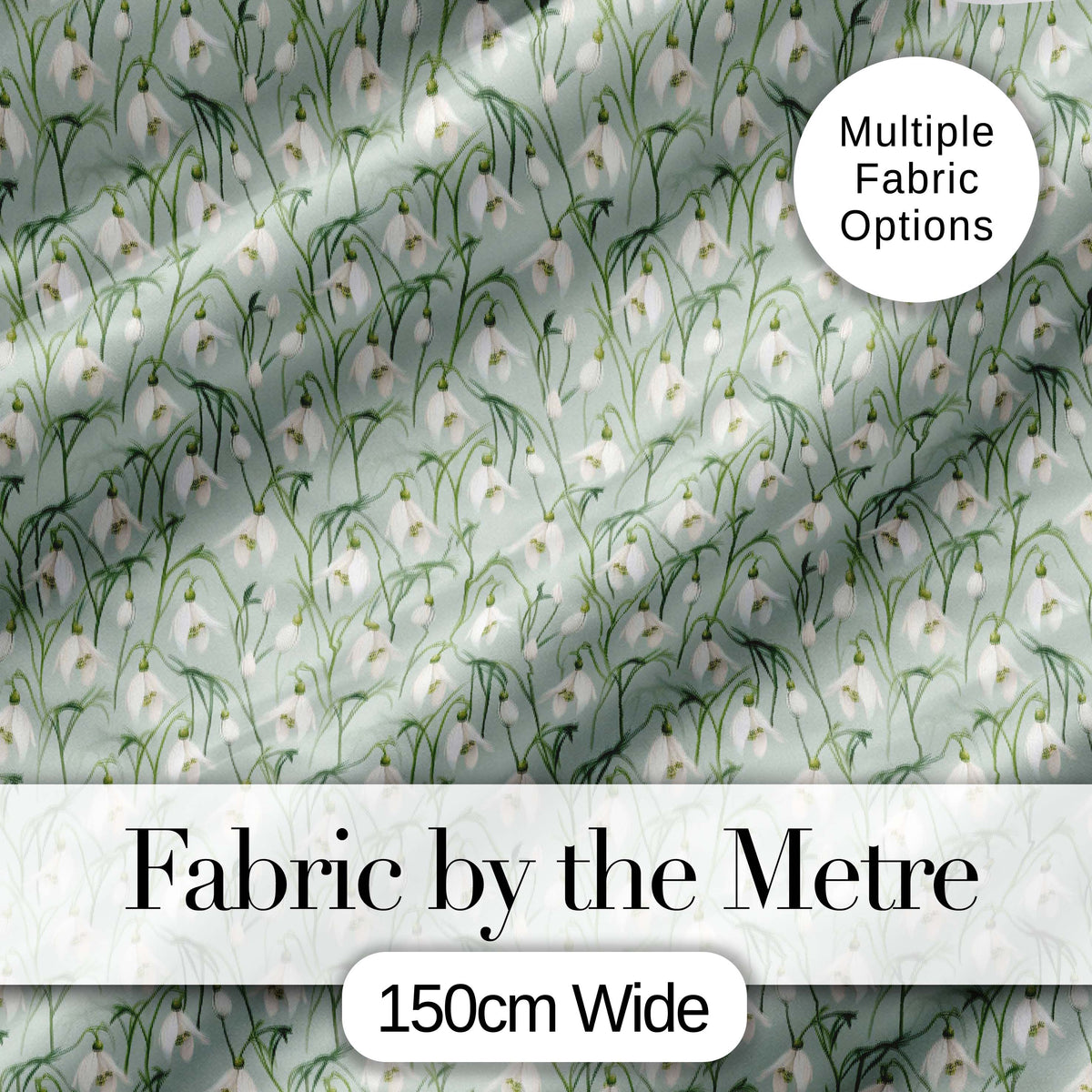 Delicate Snowdrop Flowers on Soft Sage Green Background Seamless Pattern Digital Print Fabric by the Metre UK Sewing Quilting Textile