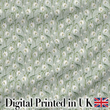 Delicate Snowdrop Flowers on Soft Sage Green Background Seamless Pattern Digital Print Fabric by the Metre UK Sewing Quilting Textile