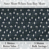 Minimal Snowdrop Floral Pattern on Dark Blue Background Seamless Design Digital Print Fabric by the Metre UK Sewing Quilting Textile