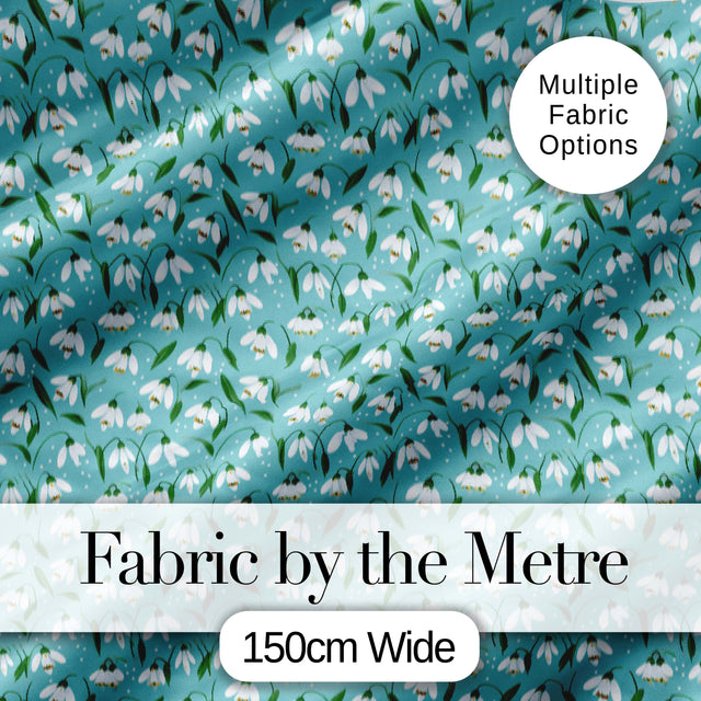 Snowdrop Floral Pattern on Pastel Blue Background Seamless Botanical Design Digital Print Fabric by the Metre UK Sewing Quilting Textile