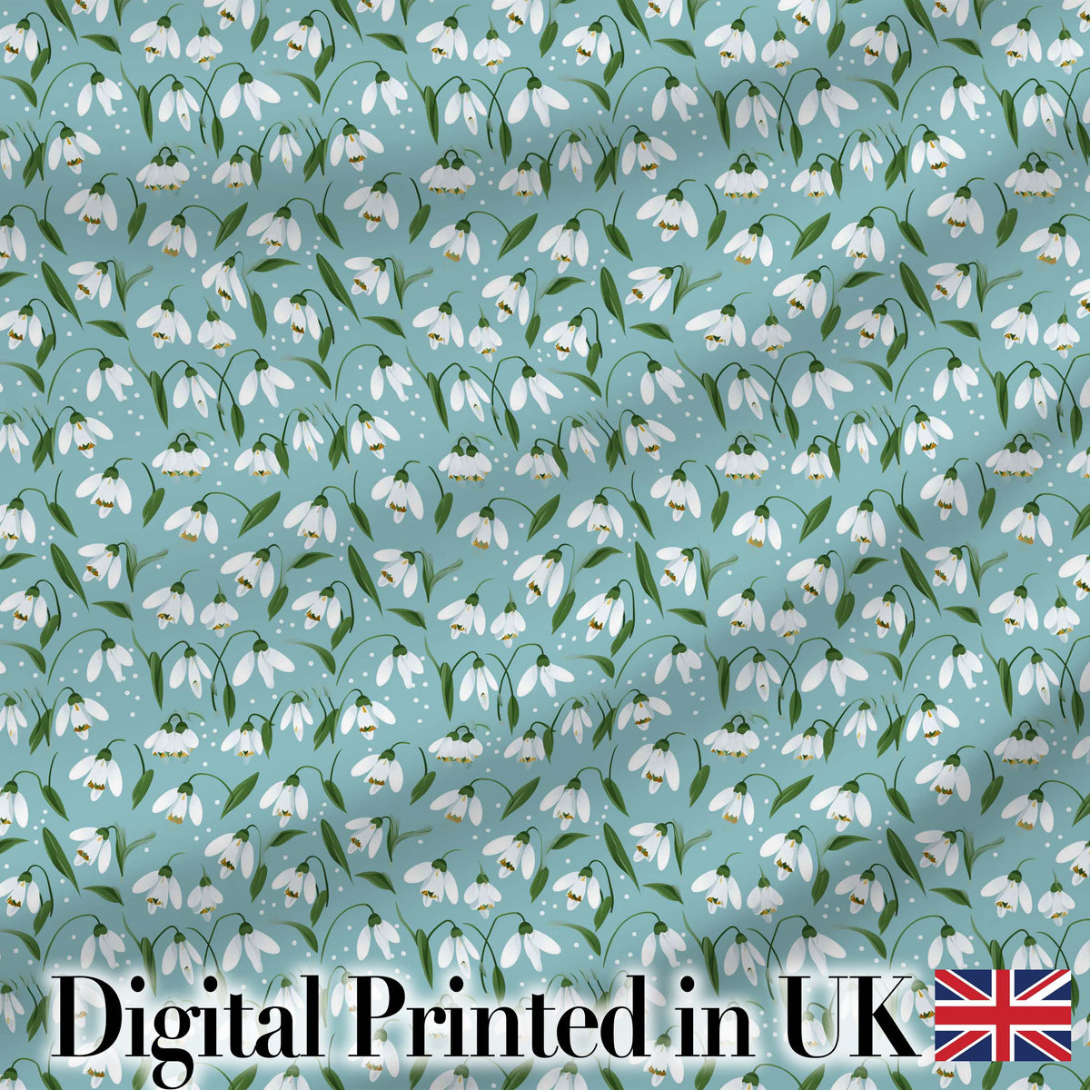 Snowdrop Floral Pattern on Pastel Blue Background Seamless Botanical Design Digital Print Fabric by the Metre UK Sewing Quilting Textile