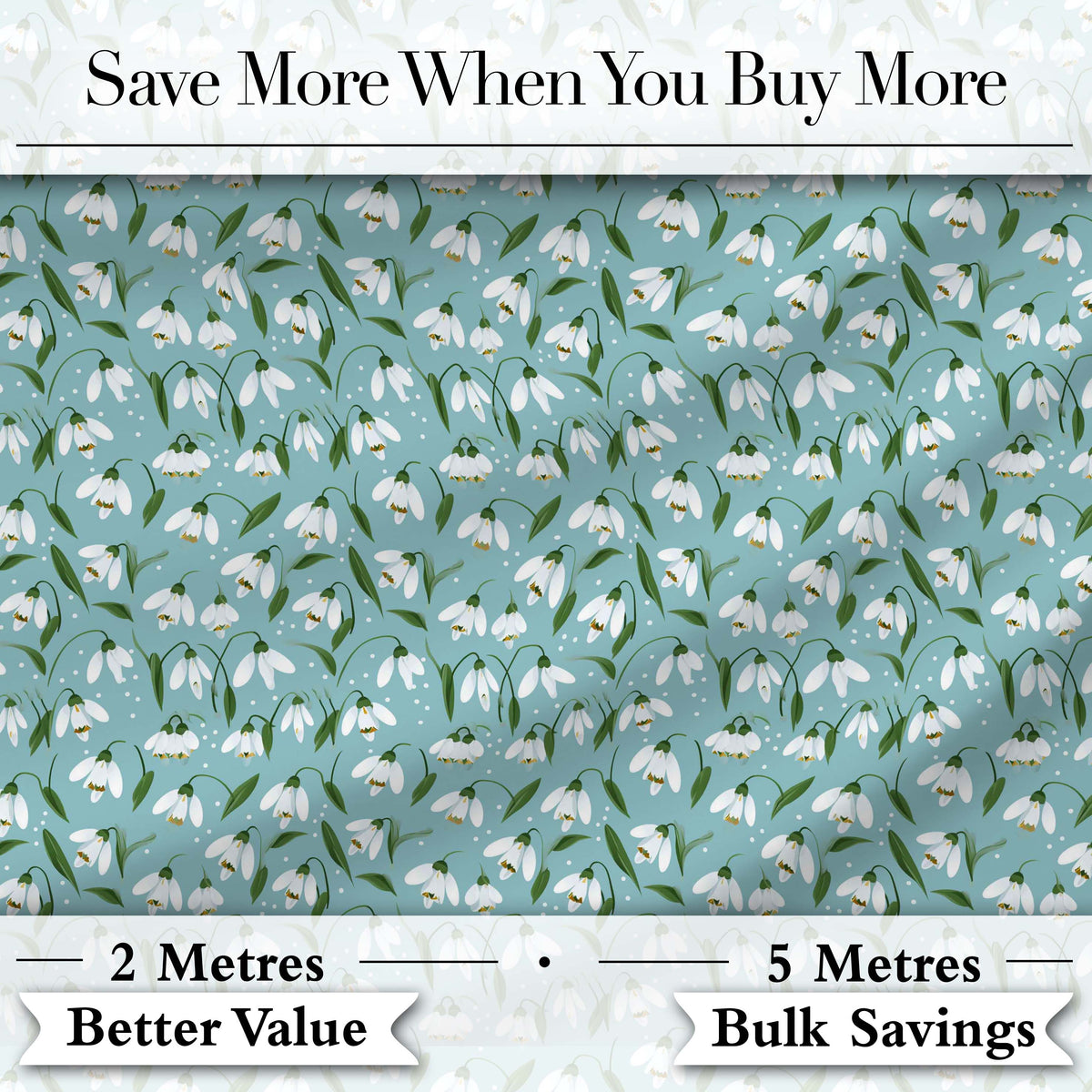 Snowdrop Floral Pattern on Pastel Blue Background Seamless Botanical Design Digital Print Fabric by the Metre UK Sewing Quilting Textile