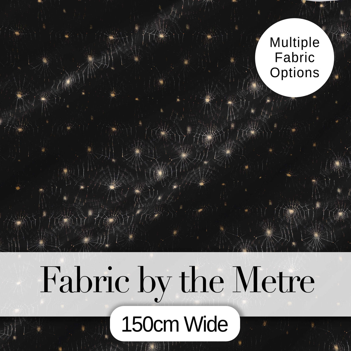 Elegant Gold Spider Web Pattern on Black Background Seamless Night Design Digital Print Fabric by the Metre UK Sewing Quilting Textile