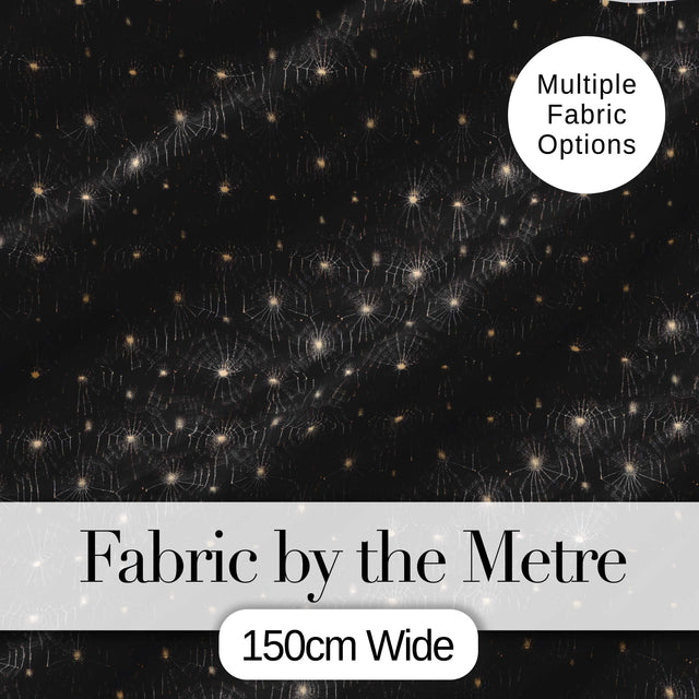 Elegant Gold Spider Web Pattern on Black Background Seamless Night Design Digital Print Fabric by the Metre UK Sewing Quilting Textile