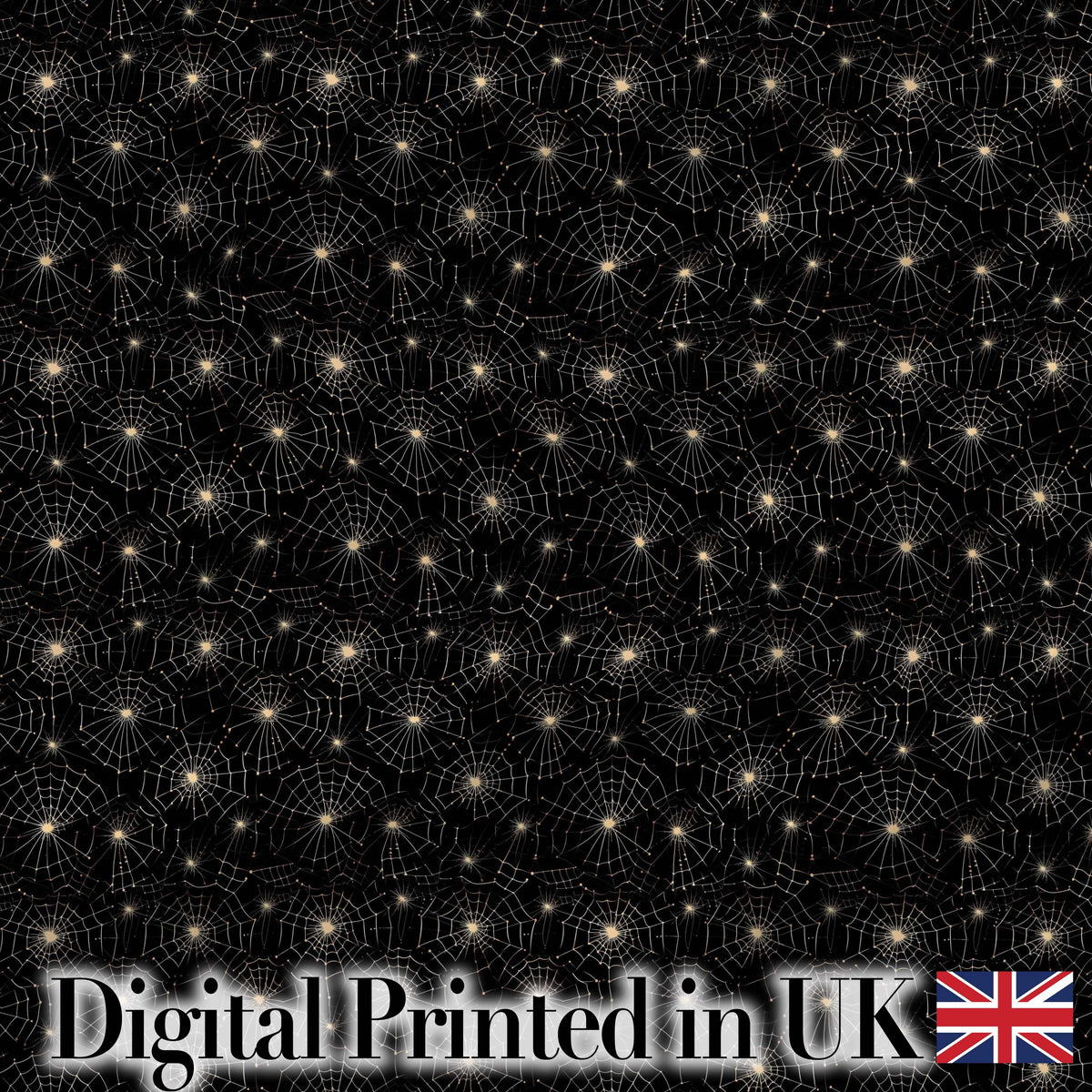 Elegant Gold Spider Web Pattern on Black Background Seamless Night Design Digital Print Fabric by the Metre UK Sewing Quilting Textile