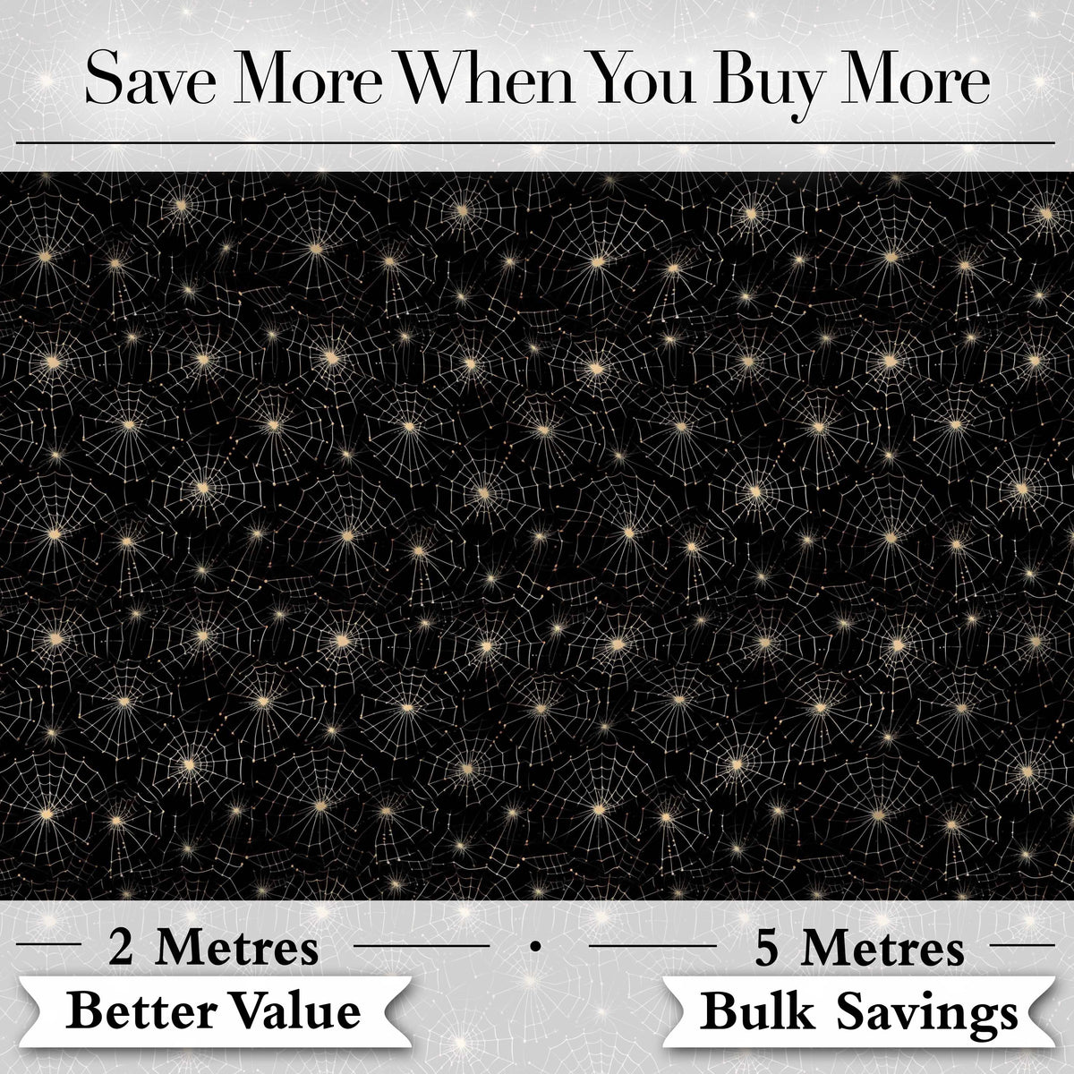 Elegant Gold Spider Web Pattern on Black Background Seamless Night Design Digital Print Fabric by the Metre UK Sewing Quilting Textile