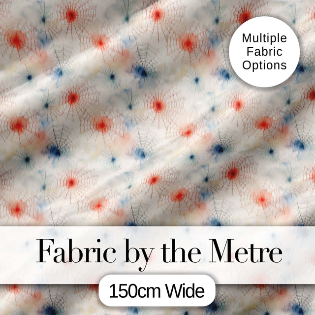 Colorful Spider Web Pattern with Red and Blue Accents Seamless Artistic Design Digital Print Fabric by the Metre UK Sewing Quilting Textile