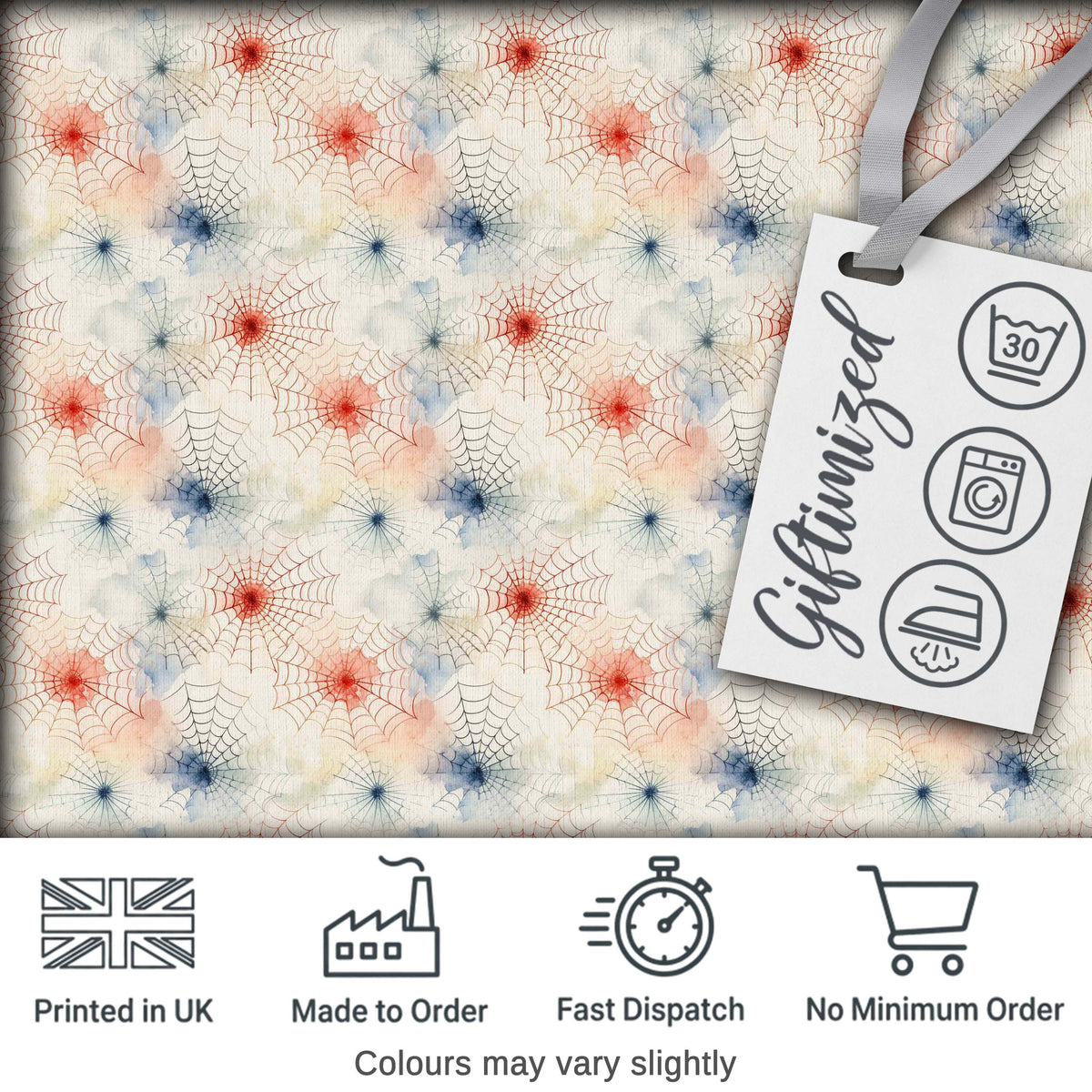 Colorful Spider Web Pattern with Red and Blue Accents Seamless Artistic Design Digital Print Fabric by the Metre UK Sewing Quilting Textile