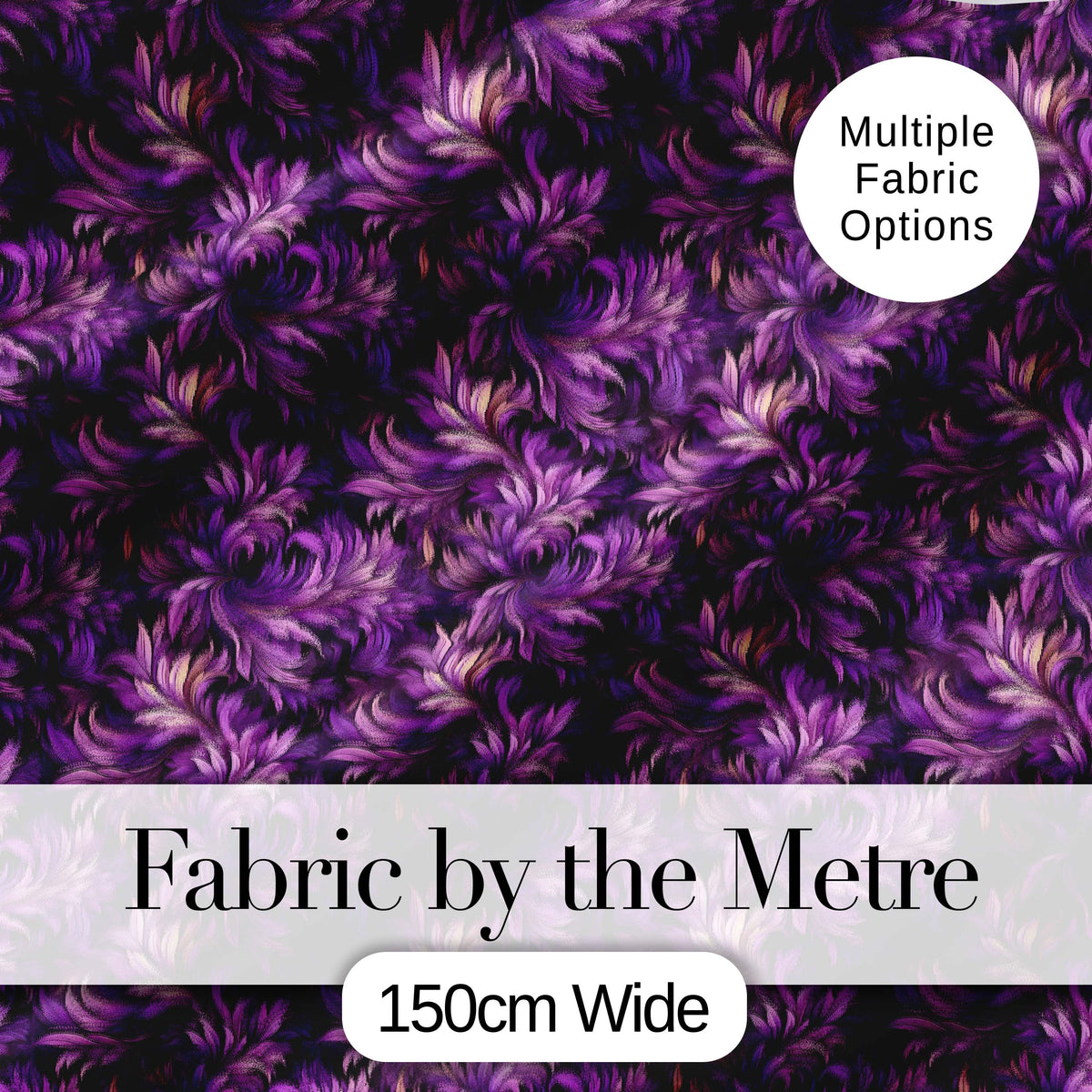 Rich Purple Feather Swirl Abstract Floral Seamless Pattern Digital Print Fabric by the Metre UK Sewing Quilting Textile