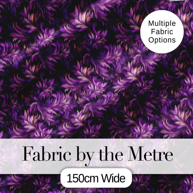 Rich Purple Feather Swirl Abstract Floral Seamless Pattern Digital Print Fabric by the Metre UK Sewing Quilting Textile