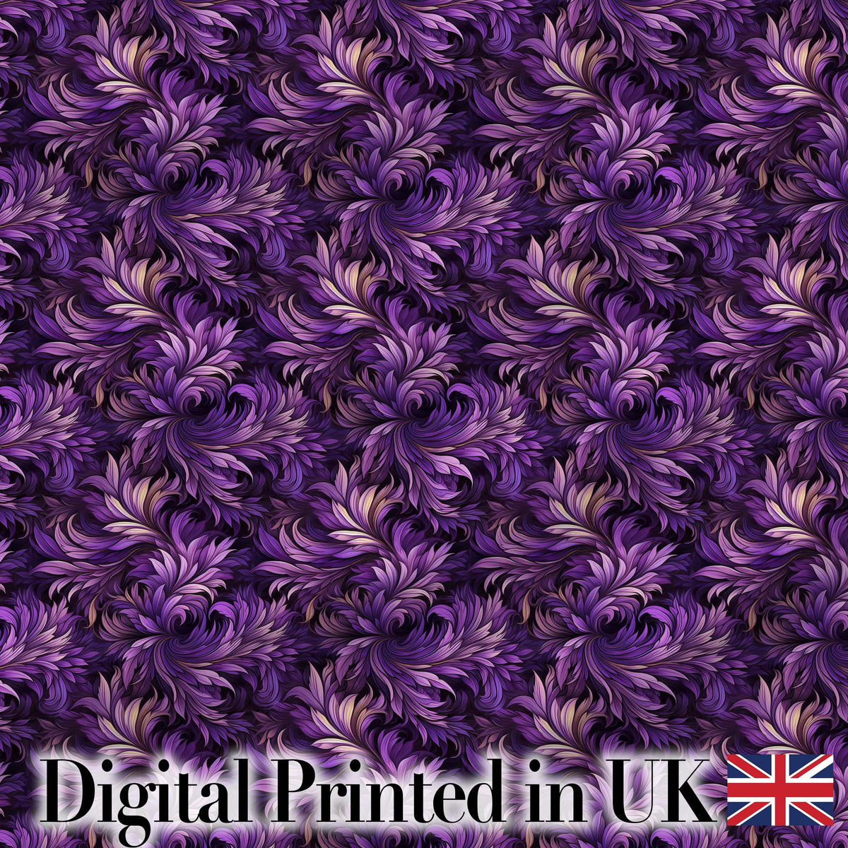 Rich Purple Feather Swirl Abstract Floral Seamless Pattern Digital Print Fabric by the Metre UK Sewing Quilting Textile