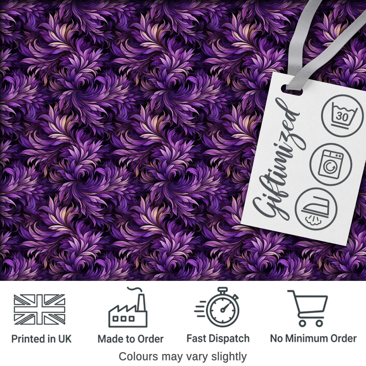Rich Purple Feather Swirl Abstract Floral Seamless Pattern Digital Print Fabric by the Metre UK Sewing Quilting Textile