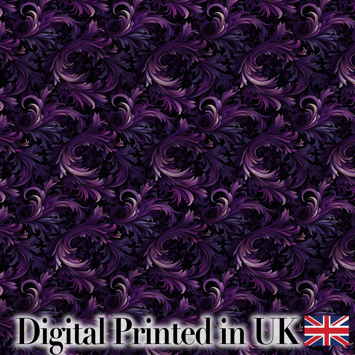 Dark Purple Ornamental Swirl Pattern with Luxurious Texture Seamless Design Digital Print Fabric by the Metre UK Sewing Quilting Textile