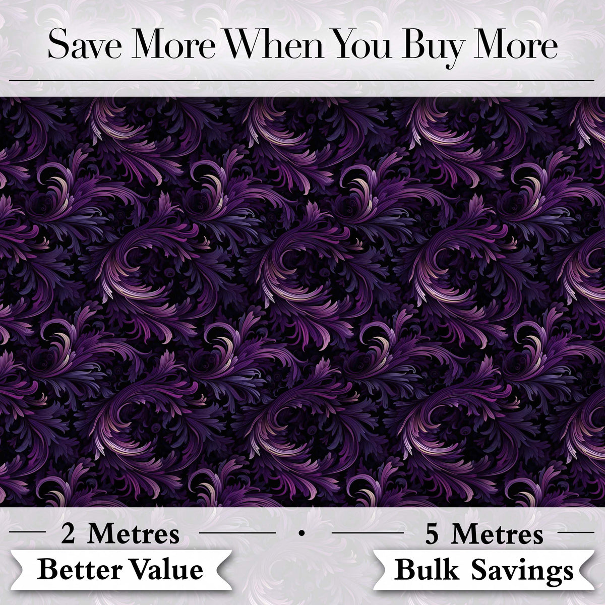 Dark Purple Ornamental Swirl Pattern with Luxurious Texture Seamless Design Digital Print Fabric by the Metre UK Sewing Quilting Textile