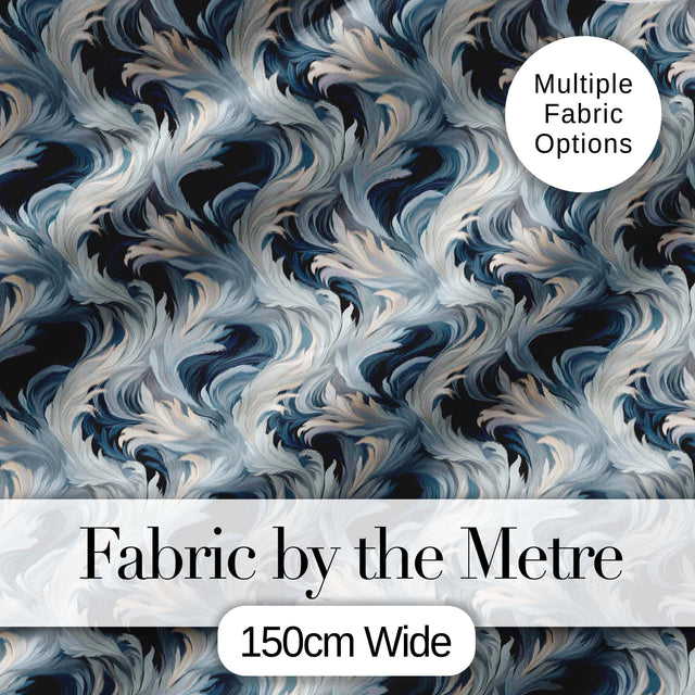 Blue Grey Abstract Feather Swirl Pattern Seamless Modern Artistic Design Digital Print Fabric by the Metre UK Sewing Quilting Textile