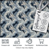Blue Grey Abstract Feather Swirl Pattern Seamless Modern Artistic Design Digital Print Fabric by the Metre UK Sewing Quilting Textile