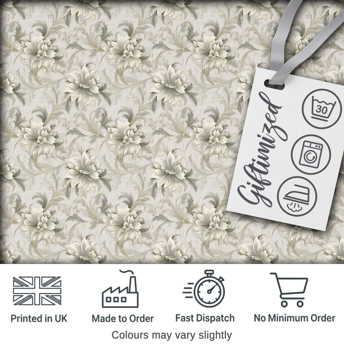Elegant Beige Floral Vintage Seamless Pattern Digital Print Fabric by the Metre UK Sewing Quilting Textile