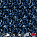 Dark Blue Floral Ornamental Seamless Pattern on Black Background Digital Print Fabric by the Metre UK Sewing Quilting Textile