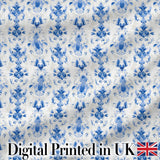 Elegant Blue Damask Symmetrical Floral Seamless Pattern Digital Print Fabric by the Metre UK Sewing Quilting Textile
