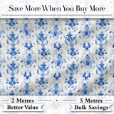 Elegant Blue Damask Symmetrical Floral Seamless Pattern Digital Print Fabric by the Metre UK Sewing Quilting Textile