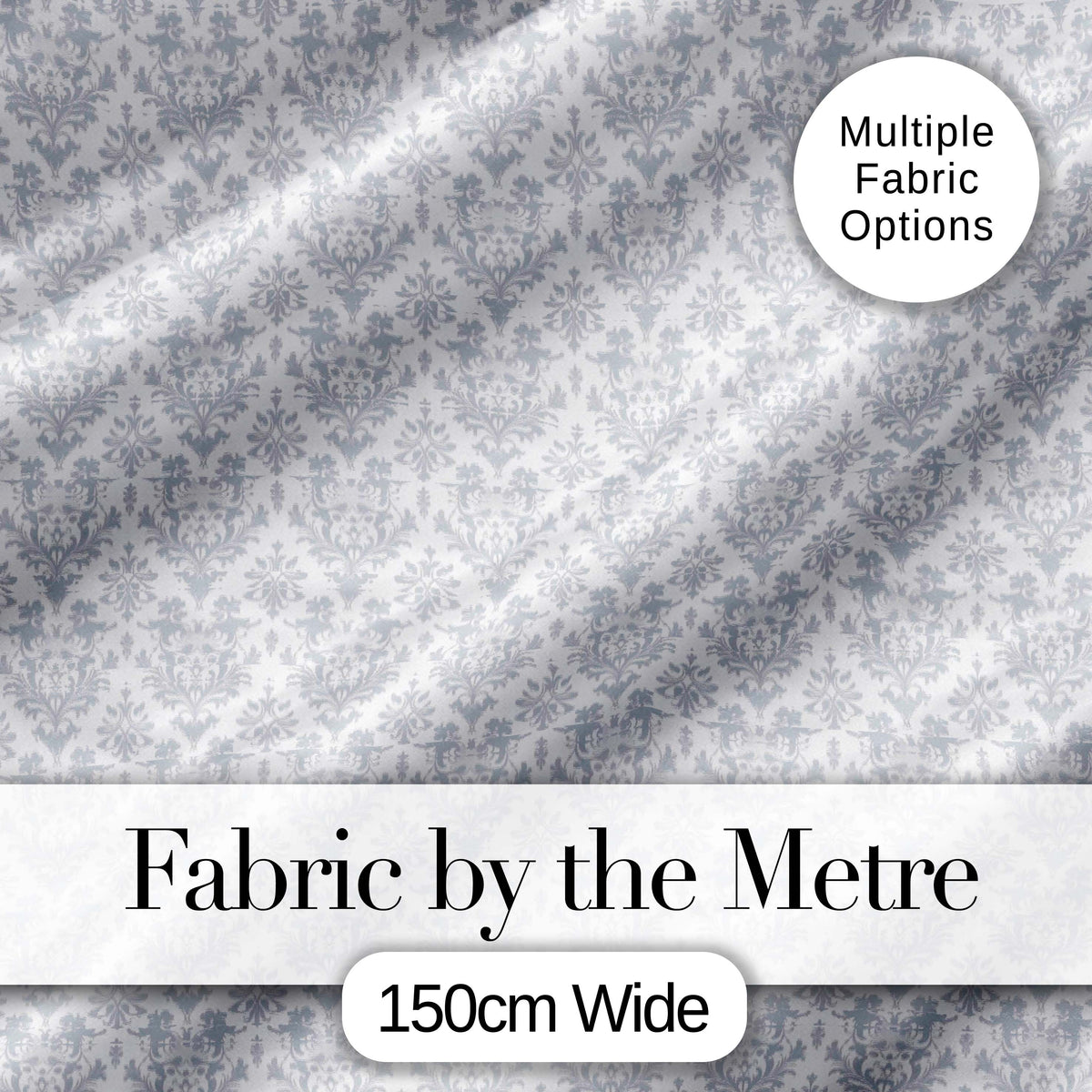 Elegant Grey Damask Vintage Floral Seamless Pattern Digital Print Fabric by the Metre UK Sewing Quilting Textile