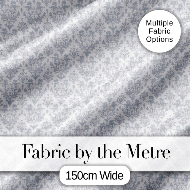 Elegant Grey Damask Vintage Floral Seamless Pattern Digital Print Fabric by the Metre UK Sewing Quilting Textile