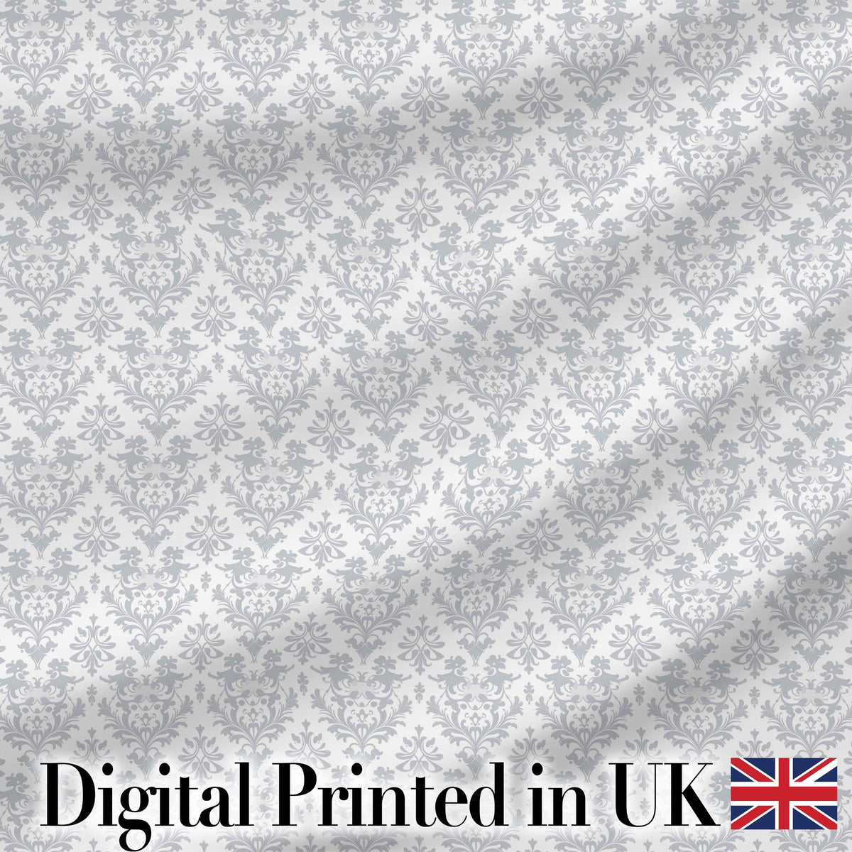Elegant Grey Damask Vintage Floral Seamless Pattern Digital Print Fabric by the Metre UK Sewing Quilting Textile