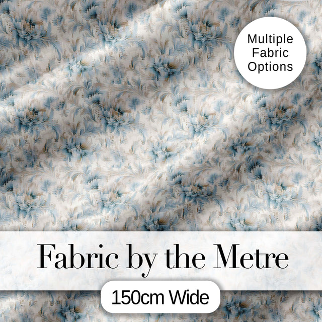 Soft Blue Beige Floral Vintage Seamless Pattern Digital Print Fabric by the Metre UK Sewing Quilting Textile