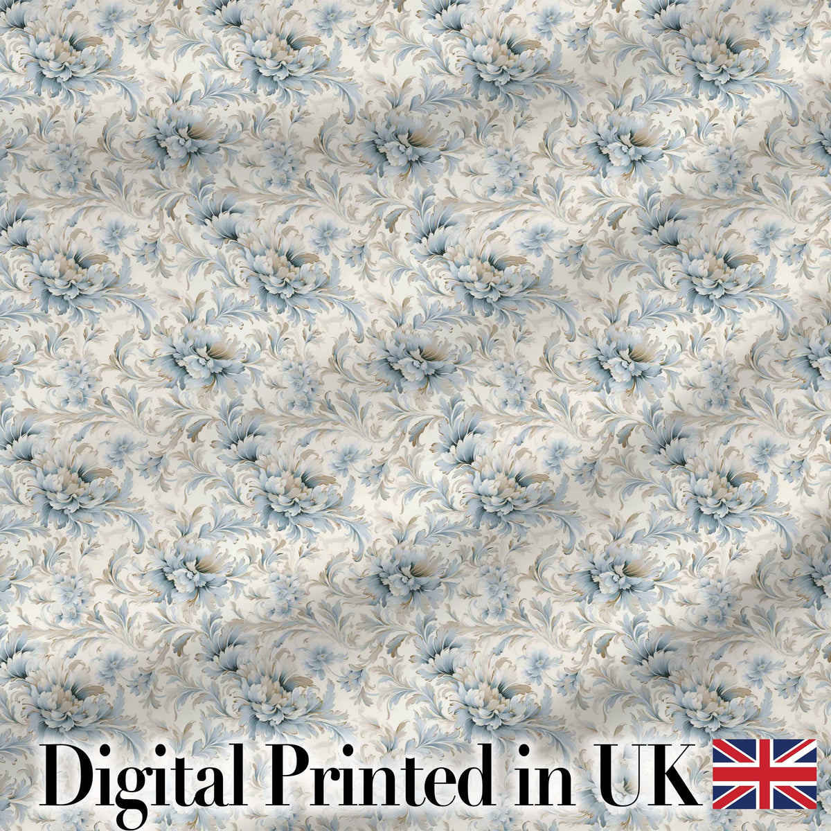 Soft Blue Beige Floral Vintage Seamless Pattern Digital Print Fabric by the Metre UK Sewing Quilting Textile