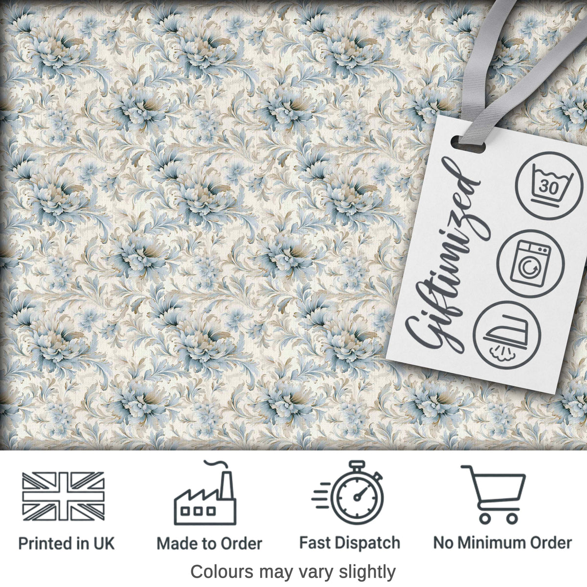 Soft Blue Beige Floral Vintage Seamless Pattern Digital Print Fabric by the Metre UK Sewing Quilting Textile