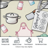 Cute Kitchen Utensils Apron Cooking Seamless Pattern Digital Print Fabric by the Metre UK Sewing Quilting Textile