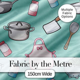 Cute Kitchen Utensils Apron Cooking Teal Seamless Pattern Digital Print Fabric by the Metre UK Sewing Quilting Textile