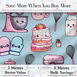Cute Kawaii Baking Cake Mixer Dessert Seamless Pattern Digital Print Fabric by the Metre UK Sewing Quilting Textile