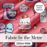 Cute Kawaii Baking Cake Mixer Coral Seamless Pattern Digital Print Fabric by the Metre UK Sewing Quilting Textile