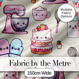 Cute Kawaii Baking Cake Mixer Cream Seamless Pattern Digital Print Fabric by the Metre UK Sewing Quilting Textile