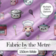 Cute Kawaii Chef Girl Purple Kitchen Utensils Seamless Pattern Digital Print Fabric by the Metre UK Sewing Quilting Textile