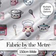 Cute Kawaii Chef Girl Kitchen Utensils Grey Background Seamless Pattern Digital Print Fabric by the Metre UK Sewing Quilting Textile