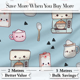 Cute Kawaii Coffee Maker Cups Milk Carton Seamless Pattern Digital Print Fabric by the Metre UK Sewing Quilting Textile