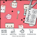 Cute Kawaii Coffee Maker Cups Milk Red Background Seamless Pattern Digital Print Fabric by the Metre UK Sewing Quilting Textile