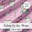 Cute Kawaii Coffee Maker Cups Milk Pink Background Seamless Pattern Digital Print Fabric by the Metre UK Sewing Quilting Textile