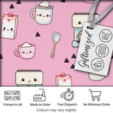 Cute Kawaii Coffee Maker Cups Milk Pink Background Seamless Pattern Digital Print Fabric by the Metre UK Sewing Quilting Textile