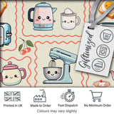 Cute Kawaii Mixer Kettle Cups Fruit Beige Background Seamless Pattern Digital Print Fabric by the Metre UK Sewing Quilting Textile