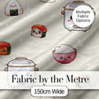 Cute Kawaii Sushi Rice Cooker Bowl Neutral Background Seamless Pattern Digital Print Fabric by the Metre UK Sewing Quilting Textile
