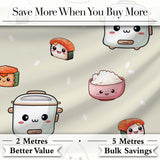 Cute Kawaii Sushi Rice Cooker Bowl Neutral Background Seamless Pattern Digital Print Fabric by the Metre UK Sewing Quilting Textile