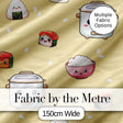 Cute Kawaii Sushi Rice Cooker Bowl Yellow Background Seamless Pattern Digital Print Fabric by the Metre UK Sewing Quilting Textile