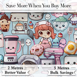 Cute Kawaii Baking Girl Mixer Blender Donut  Blue Background Seamless Pattern Digital Print Fabric by the Metre UK Sewing Quilting Textile