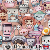 Cute Kawaii Baking Girl Mixer Blender Donut  Peach Background Seamless Pattern Digital Print Fabric by the Metre UK Sewing Quilting Textile