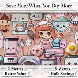 Cute Kawaii Baking Girl Mixer Blender Donut  Peach Background Seamless Pattern Digital Print Fabric by the Metre UK Sewing Quilting Textile
